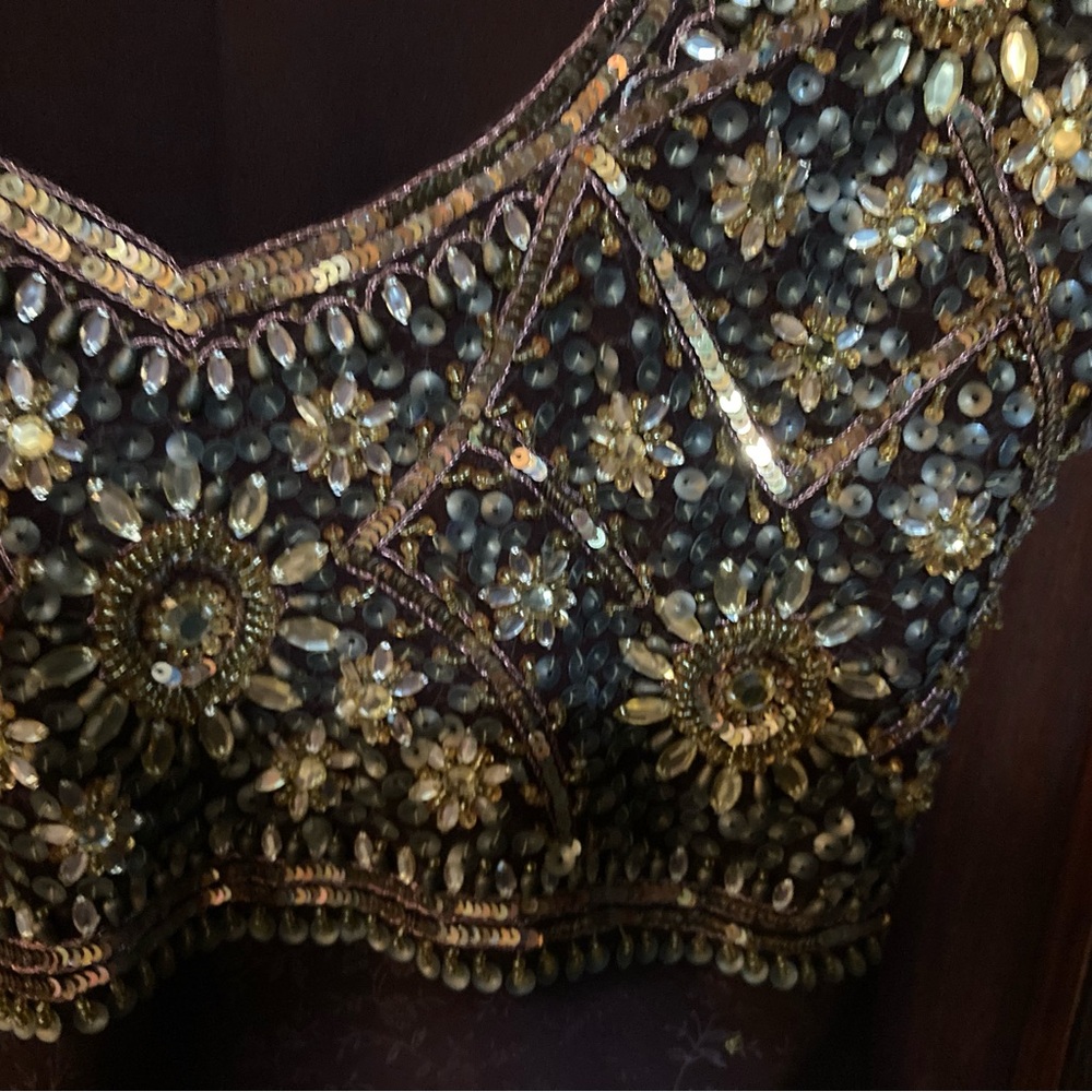Embellished Black and Gold Sequin Crop Top